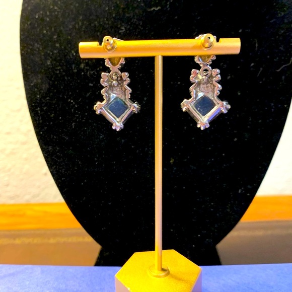 Silver Tone & Blue Stone Earrings - Picture 3 of 4